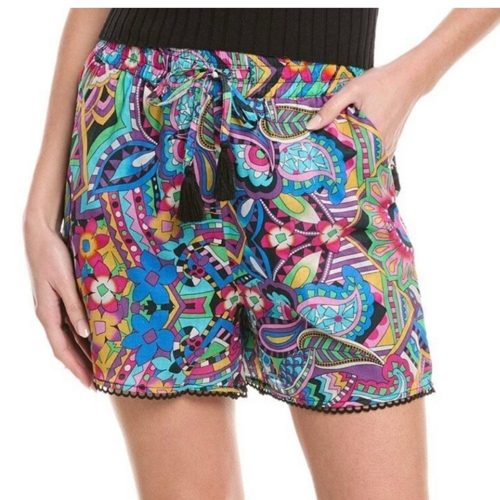 New Johnny Was S Demarne Pull On Short with Trim Geometric Print Cotton Shorts S - Picture 5 of 8
